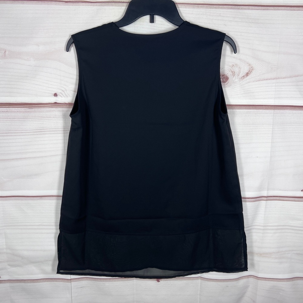 Ming Wang Tank Top Women Small Black V-Neck Chiffon Hem Sleeveless Blouse Career